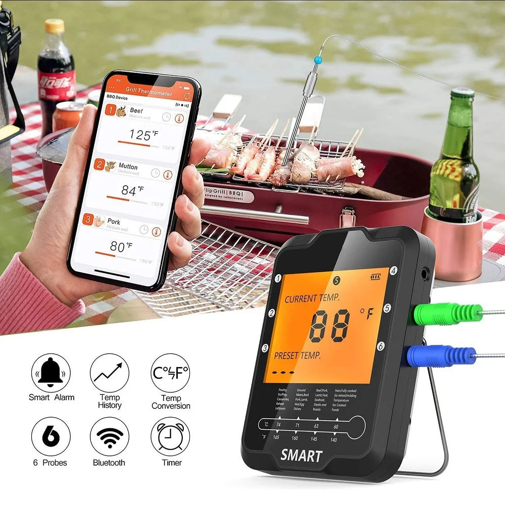 AIRMSEN Wireless Bluetooth Remote Digital Kitchen Cooking Food Meat Backlight Thermometer With Probe For BBQ Smoker Grill Oven.