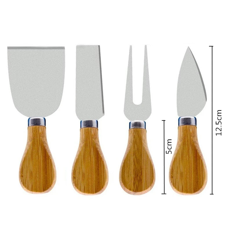 4pcs/set Wood Handle Knife Sets Bamboo Cheese Cutter Slicer Kitchen Cheedse Stainless Steel Knife Kitchen Cooking Accessories.