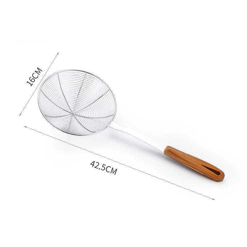 New 3 Sizes Wooden Handle Large Colander Stainless Steel French Fries Sieve Spoon Skimmer Home Cooking Gadgets Kitchen Utensils.
