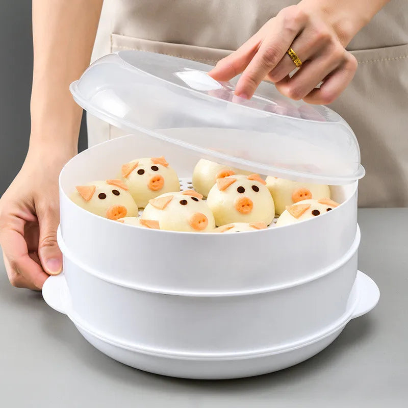 Multi-Layer Microwave Dumpling Steamer and Rice Cooker with Steaming Grid - Kitchen Accessory