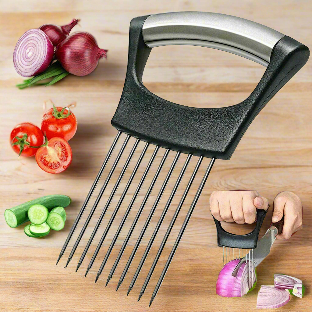Stainless Steel Onion Holder and Slicer - Tomato Cutter for Neat Food Slicing
