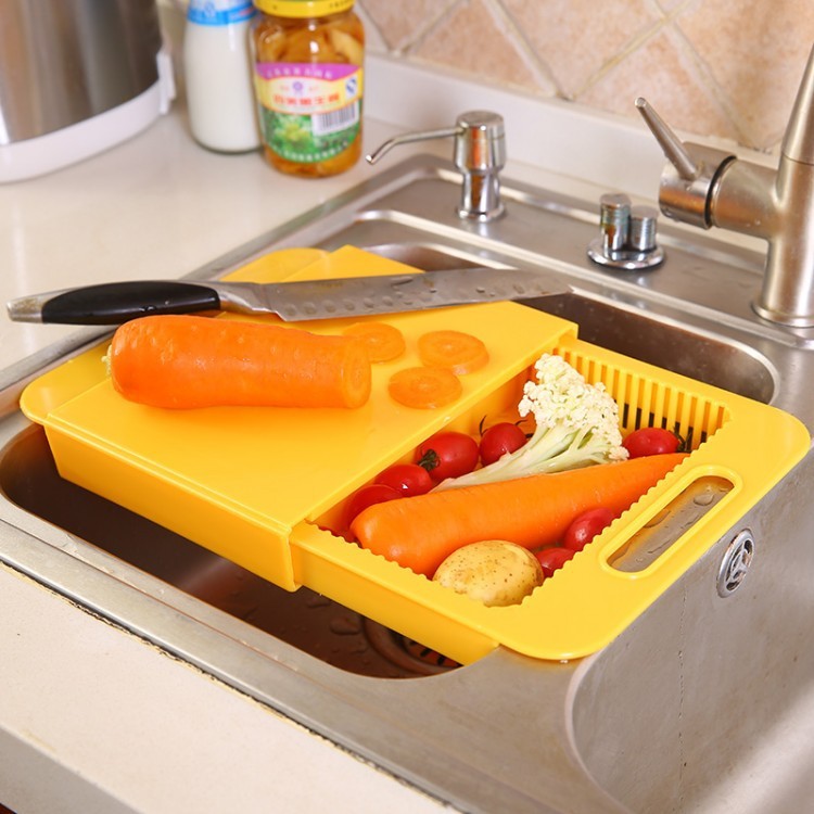 Multifunctional Kitchen Chopping Board with Drain Basket for Vegetables and Meat