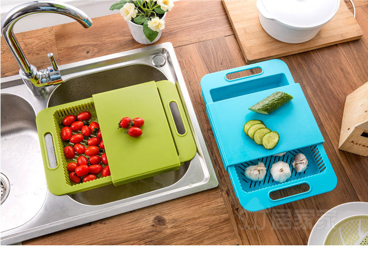 Multifunctional Kitchen Chopping Board with Drain Basket for Vegetables and Meat