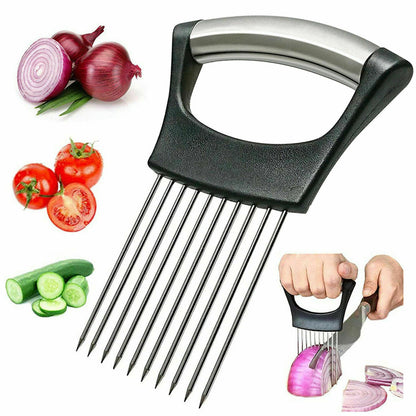 Stainless Steel Onion Holder and Slicer - Tomato Cutter for Neat Food Slicing