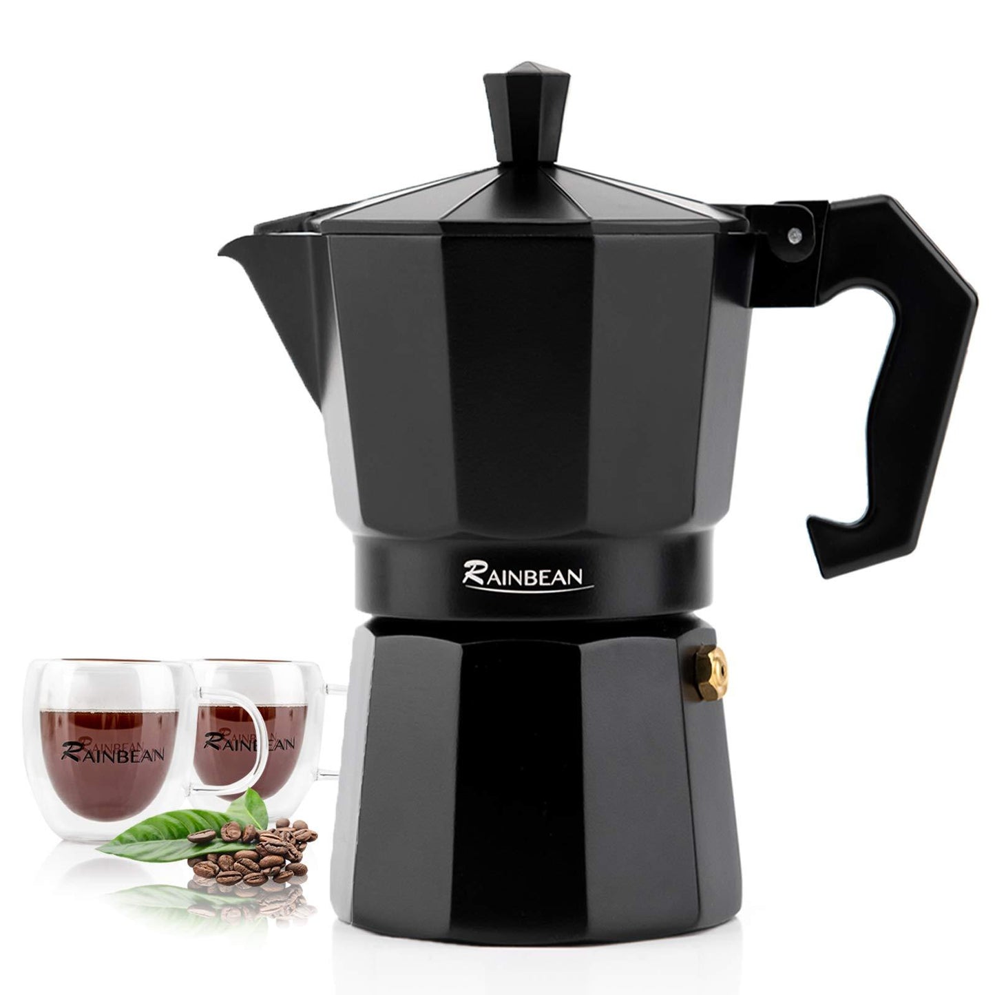 Stovetop Espresso Maker- Classic Italian Moka Pot with 2 Cups and Gift Package Aluminum- Black