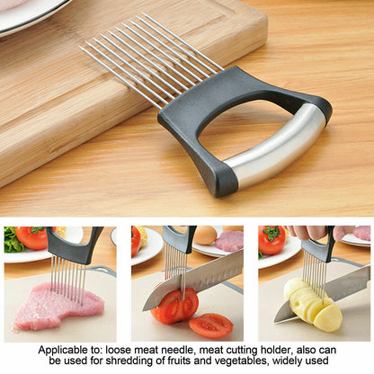 Stainless Steel Onion Holder and Slicer - Tomato Cutter for Neat Food Slicing