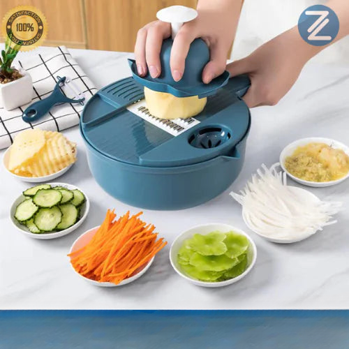 a person using a vegetable slicer on a counter
