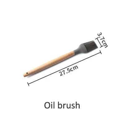 Silicone Cooking Utensils Wooden Handle Non-Stick Spatula Spoon Turner Soup Ladle Whisk Kitchen Cooking Tools Gadget.