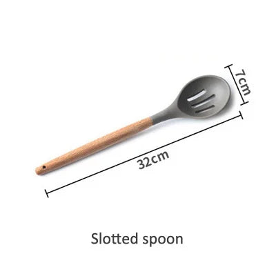 Silicone Cooking Utensils Wooden Handle Non-Stick Spatula Spoon Turner Soup Ladle Whisk Kitchen Cooking Tools Gadget.