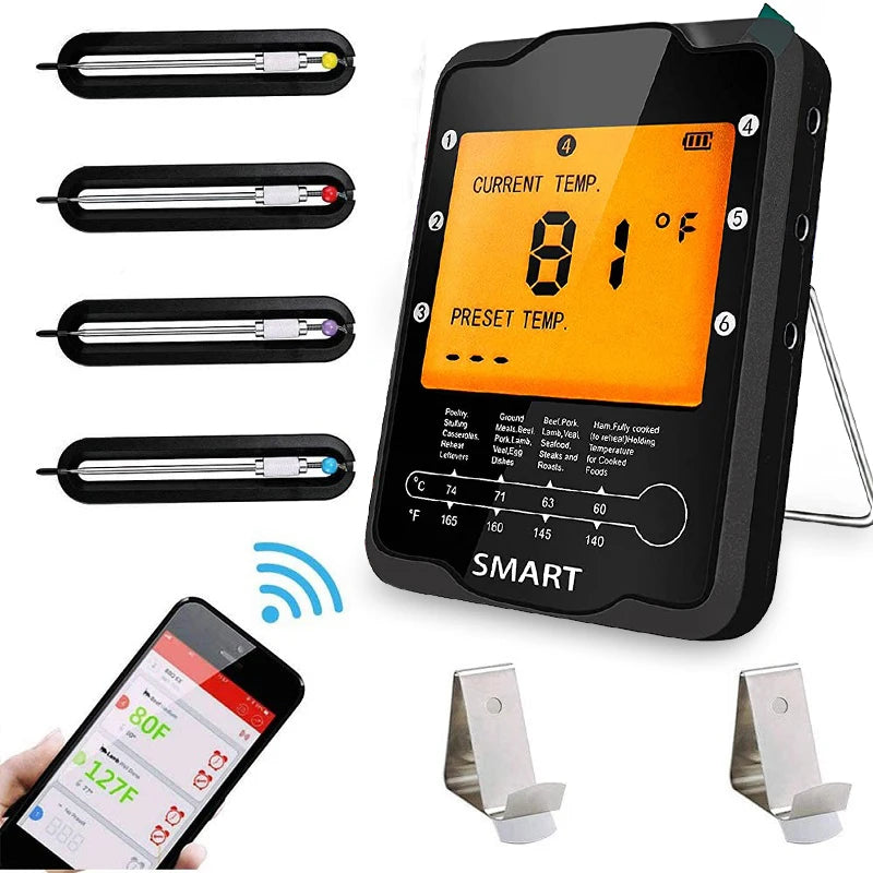AIRMSEN Wireless Bluetooth Remote Digital Kitchen Cooking Food Meat Backlight Thermometer With Probe For BBQ Smoker Grill Oven.