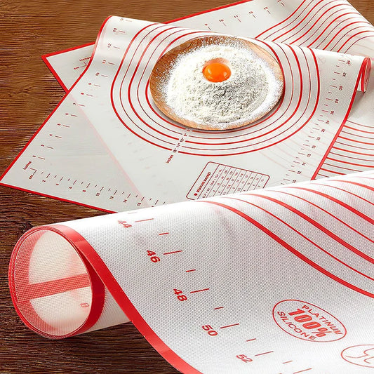 Silicone Baking Mat for Pizza and Pastry - Non-Stick Kneading Dough Mat with Gadgets and Bakeware Accessories