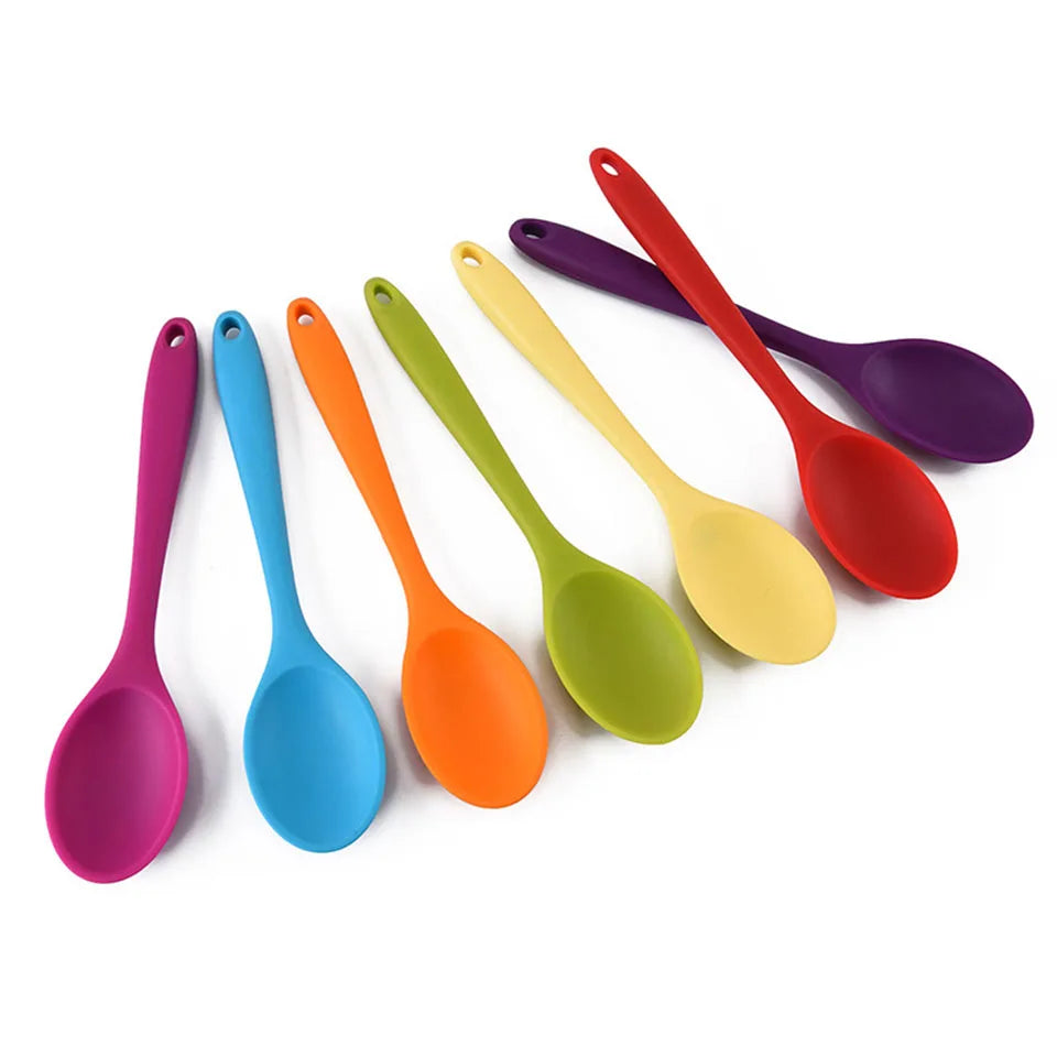 1Pcs Small Multicolored Silicone Spoons Nonstick Kitchen Spoon Silicone Serving Spoon Stirring Spoon for Kitchen Cooking Bakin.