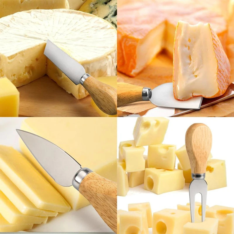 4pcs/set Wood Handle Knife Sets Bamboo Cheese Cutter Slicer Kitchen Cheedse Stainless Steel Knife Kitchen Cooking Accessories.