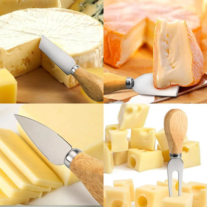 4pcs/set Wood Handle Knife Sets Bamboo Cheese Cutter Slicer Kitchen Cheedse Stainless Steel Knife Kitchen Cooking Accessories.