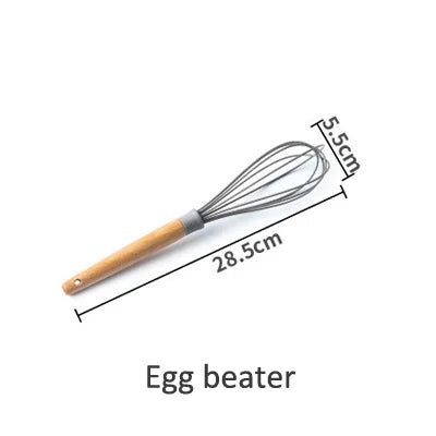 Silicone Cooking Utensils Wooden Handle Non-Stick Spatula Spoon Turner Soup Ladle Whisk Kitchen Cooking Tools Gadget.