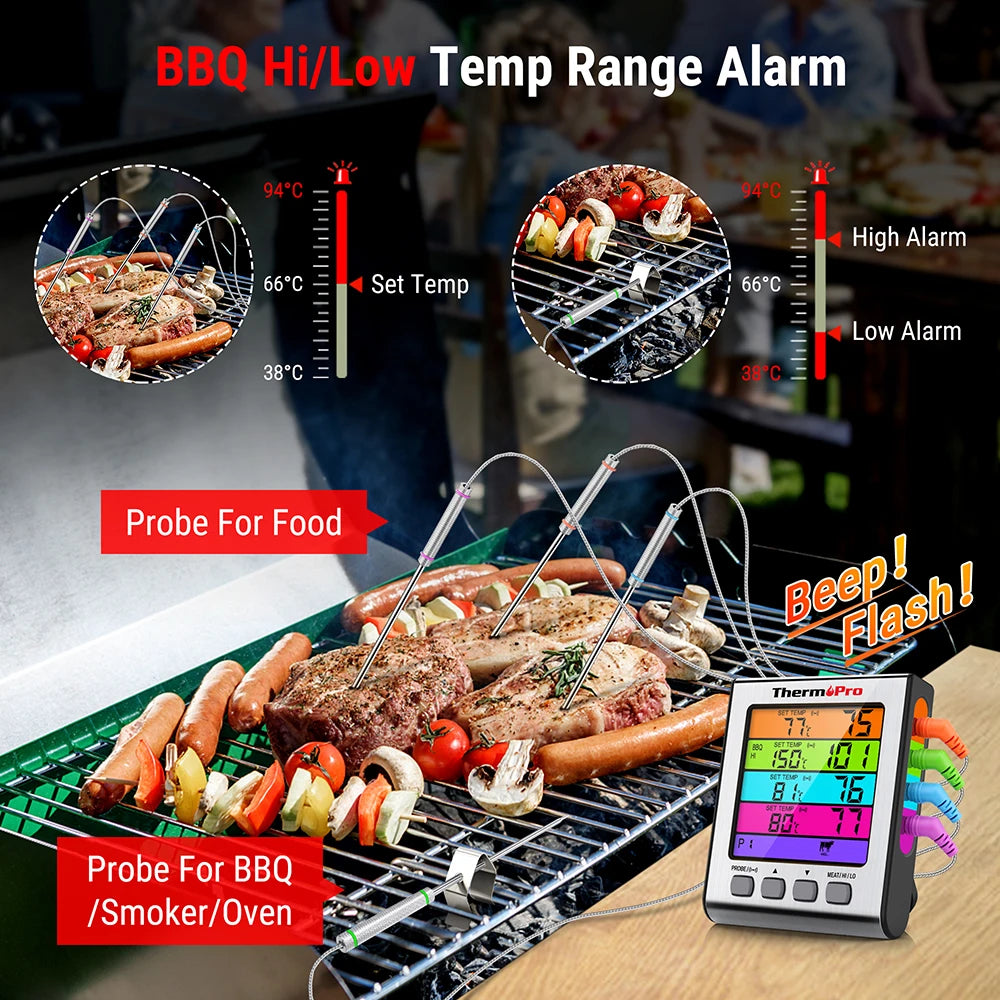 ThermoPro TP17H Kitchen Cooking Digital Meat Thermometer With 4 Probes Backlight BBQ Oven Thermometer For Meat Somking.