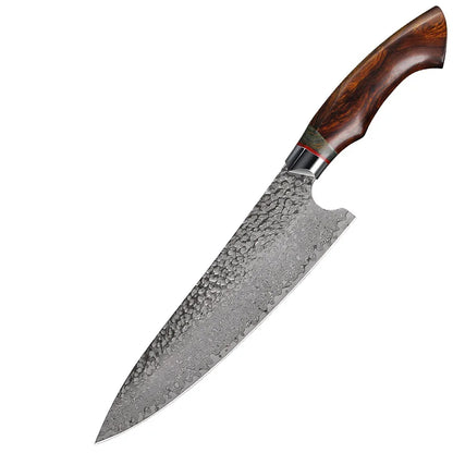 FZIZUO Damascus Steel Chef Knife Kitchen Knives Desert Ironwood Wood Handle Kitchen Cooking Tools With Handmade Leather Sheath.