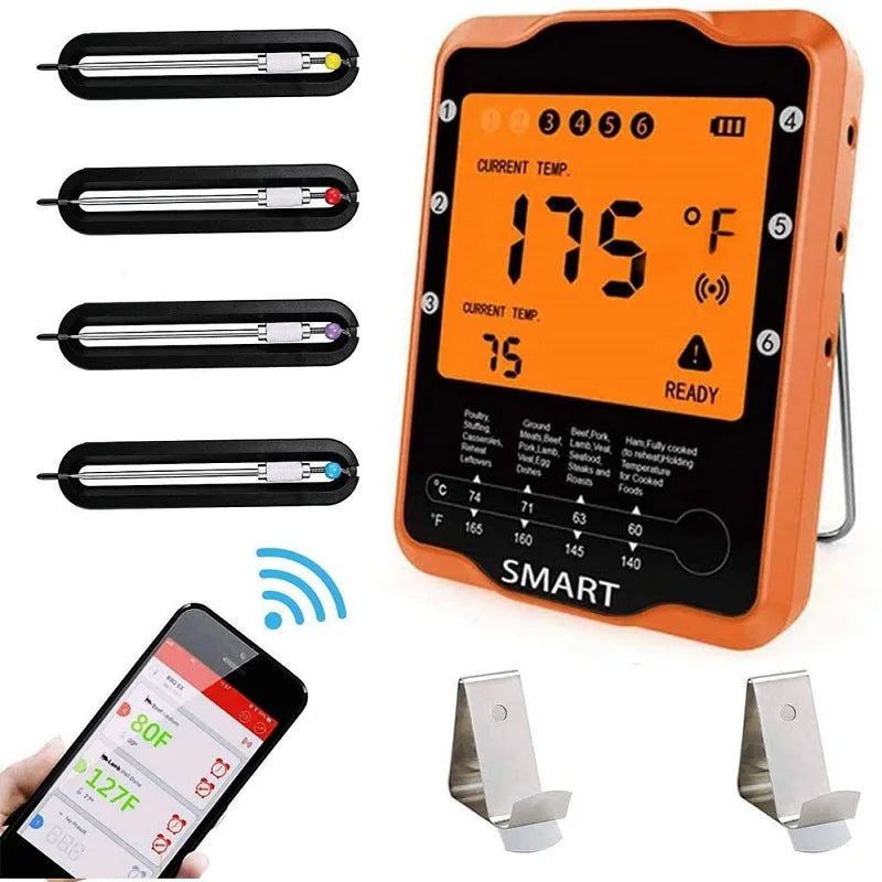 AIRMSEN Wireless Bluetooth Remote Digital Kitchen Cooking Food Meat Backlight Thermometer With Probe For BBQ Smoker Grill Oven.