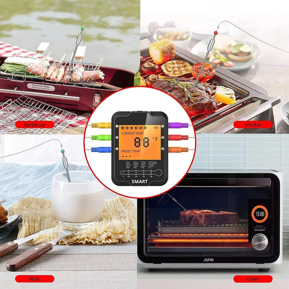 AIRMSEN Wireless Bluetooth Remote Digital Kitchen Cooking Food Meat Backlight Thermometer With Probe For BBQ Smoker Grill Oven.