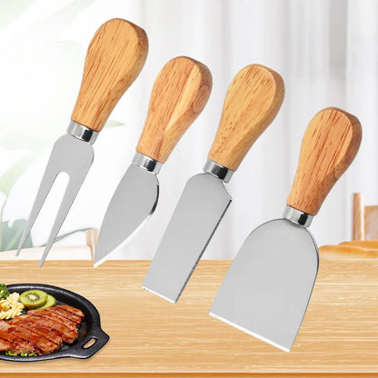 4pcs/set Wood Handle Knife Sets Bamboo Cheese Cutter Slicer Kitchen Cheedse Stainless Steel Knife Kitchen Cooking Accessories.