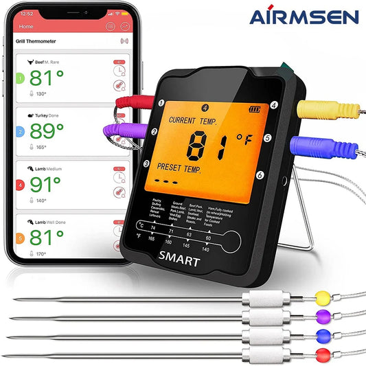 AIRMSEN Wireless Bluetooth Remote Digital Kitchen Cooking Food Meat Backlight Thermometer With Probe For BBQ Smoker Grill Oven.