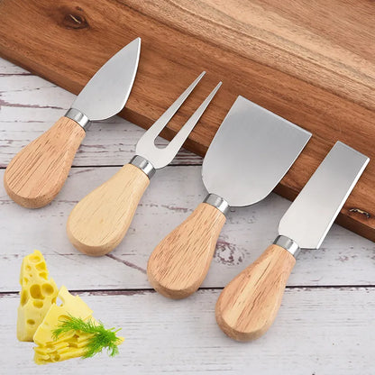 4pcs/set Wood Handle Knife Sets Bamboo Cheese Cutter Slicer Kitchen Cheedse Stainless Steel Knife Kitchen Cooking Accessories.