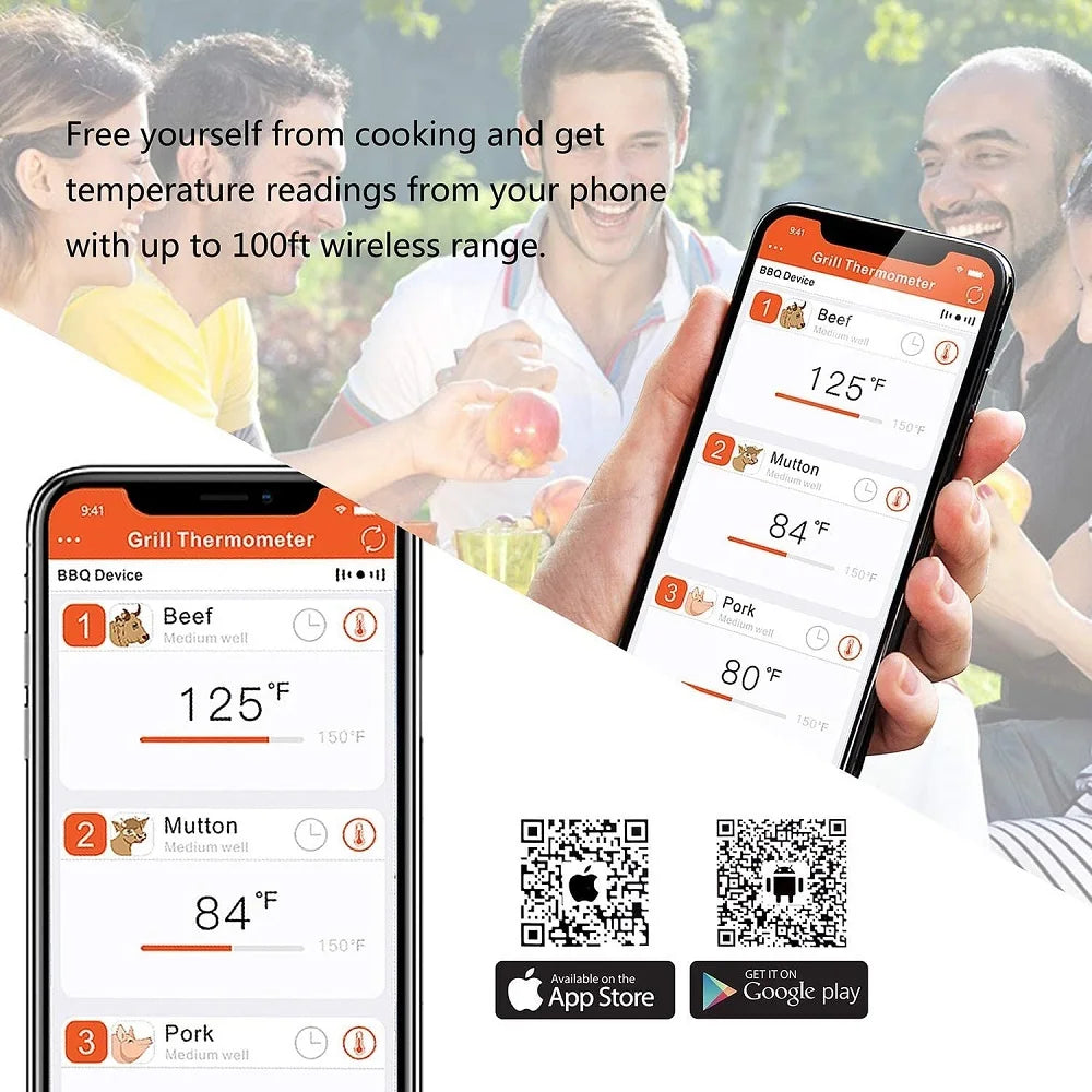 AIRMSEN Wireless Bluetooth Remote Digital Kitchen Cooking Food Meat Backlight Thermometer With Probe For BBQ Smoker Grill Oven.