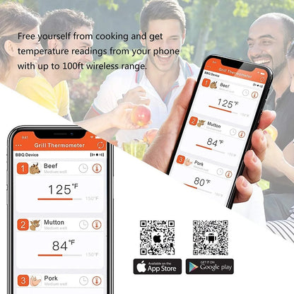 AIRMSEN Wireless Bluetooth Remote Digital Kitchen Cooking Food Meat Backlight Thermometer With Probe For BBQ Smoker Grill Oven.
