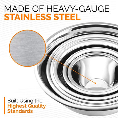 Stainless Steel Nesting Salad Bowl Set - Multi-Size Mixing and Storage Bowls