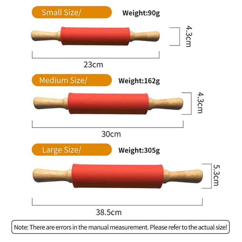 Non-Stick Silicone Rolling Pin with Wooden Handle Dough Roller