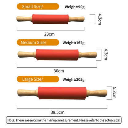 Non-Stick Silicone Rolling Pin with Wooden Handle Dough Roller