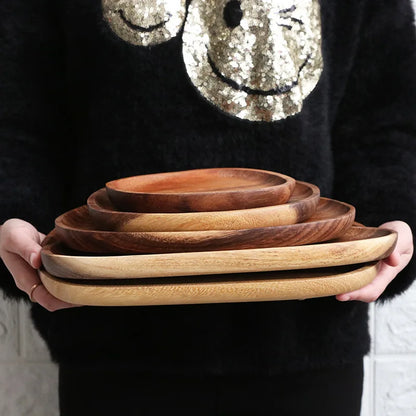 Wooden Dish Set - Oval Plates Saucers Tea Tray Tableware for Dessert and Dinner