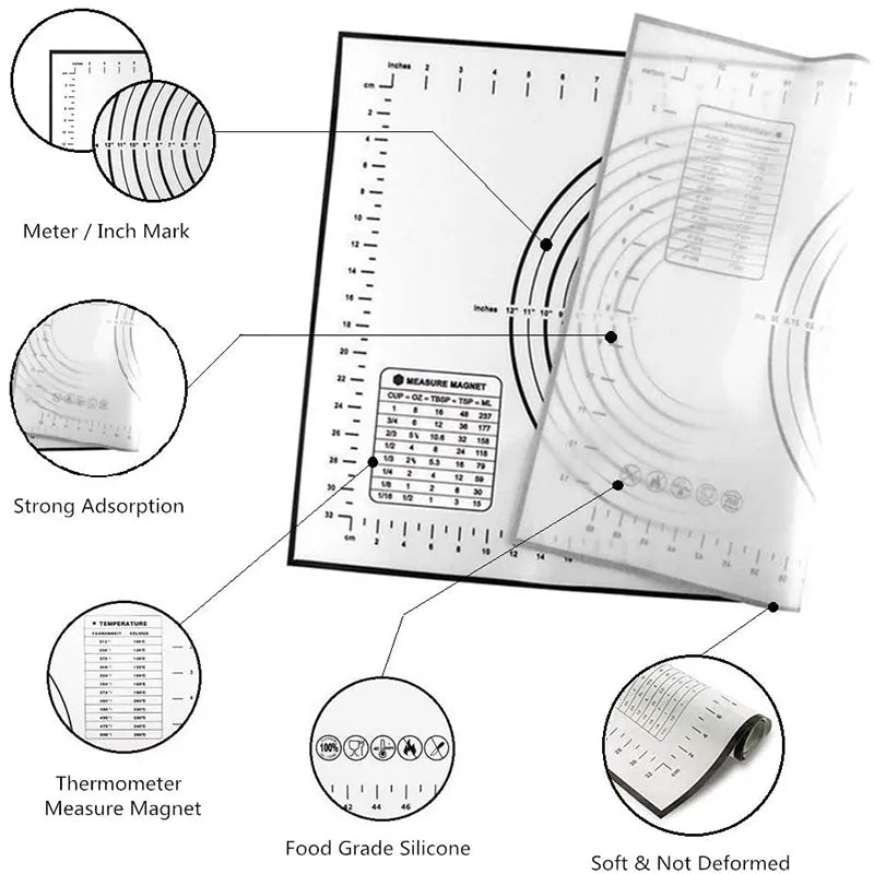 Large Silicone Kneading Pad with Scale - Non-Stick Rolling Dough Mat for Baking