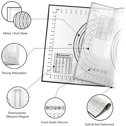 Large Silicone Kneading Pad with Scale - Non-Stick Rolling Dough Mat for Baking