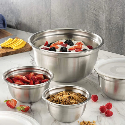 Stainless Steel Nesting Salad Bowl Set - Multi-Size Mixing and Storage Bowls