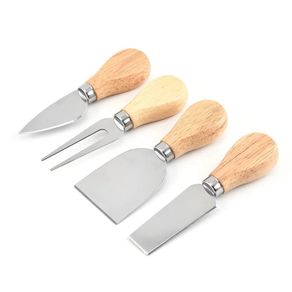 4pcs/set Wood Handle Knife Sets Bamboo Cheese Cutter Slicer Kitchen Cheedse Stainless Steel Knife Kitchen Cooking Accessories.