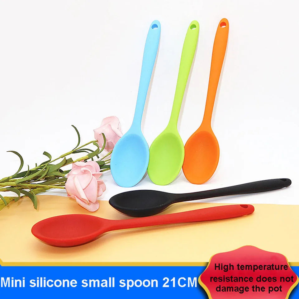 1Pcs Small Multicolored Silicone Spoons Nonstick Kitchen Spoon Silicone Serving Spoon Stirring Spoon for Kitchen Cooking Bakin.