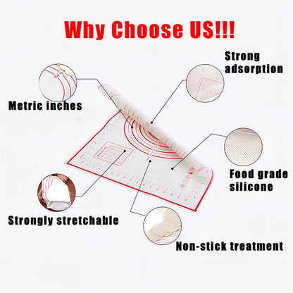 Silicone Baking Mat for Pizza and Pastry - Non-Stick Kneading Dough Mat with Gadgets and Bakeware Accessories