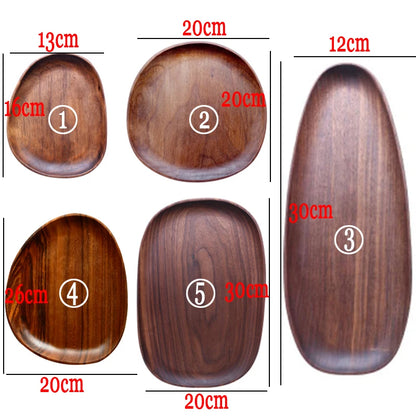 Wooden Dish Set - Oval Plates Saucers Tea Tray Tableware for Dessert and Dinner