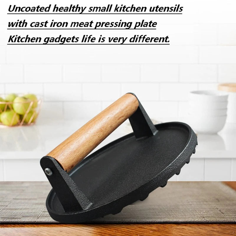 Cast Iron Burger Press - Heavy Duty Hamburger Press W/Heat Resistant Handle.