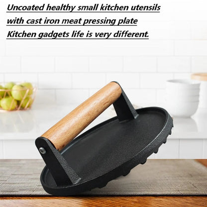 Cast Iron Burger Press - Heavy Duty Hamburger Press W/Heat Resistant Handle.