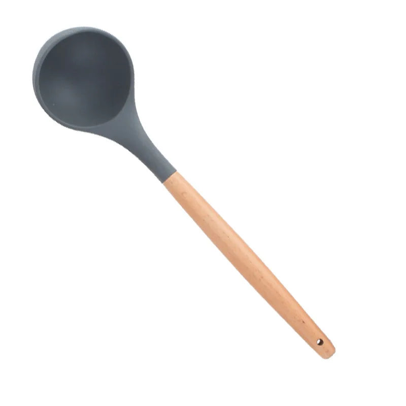 1PC Silicone Wood Turner Soup Spoon Spatula Brush Scraper Pasta Server Egg Beater Kitchen Cooking Tools Kitchenware Green/Pink.