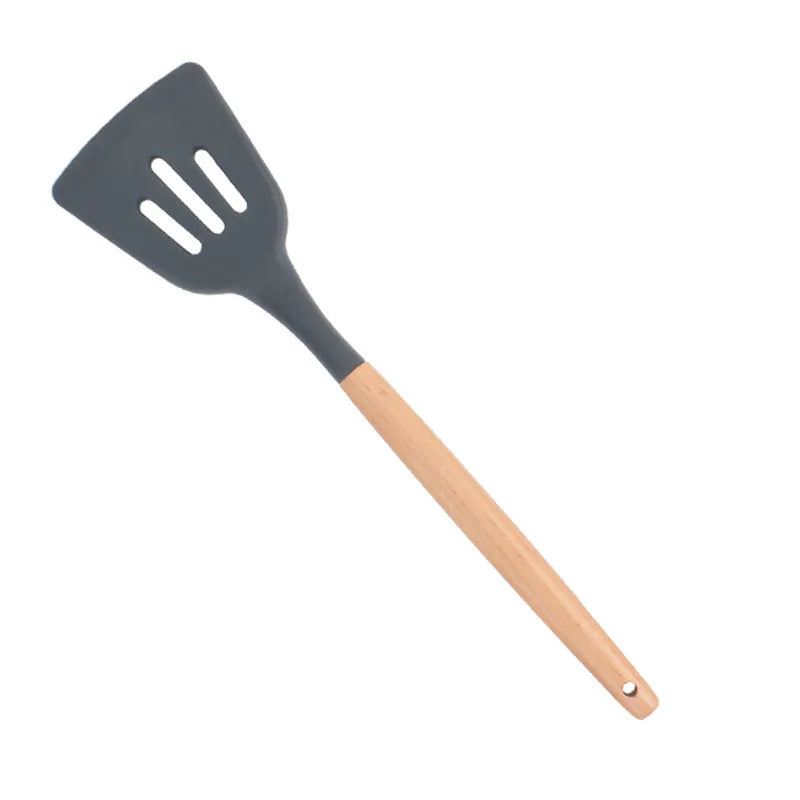 1PC Silicone Wood Turner Soup Spoon Spatula Brush Scraper Pasta Server Egg Beater Kitchen Cooking Tools Kitchenware Green/Pink.