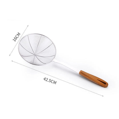 New 3 Sizes Wooden Handle Large Colander Stainless Steel French Fries Sieve Spoon Skimmer Home Cooking Gadgets Kitchen Utensils.