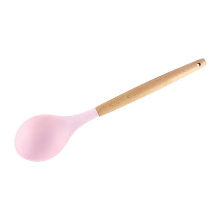 1PC Silicone Wood Turner Soup Spoon Spatula Brush Scraper Pasta Server Egg Beater Kitchen Cooking Tools Kitchenware Green/Pink.