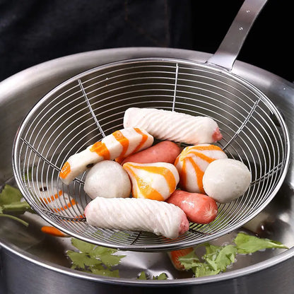 New 3 Sizes Wooden Handle Large Colander Stainless Steel French Fries Sieve Spoon Skimmer Home Cooking Gadgets Kitchen Utensils.