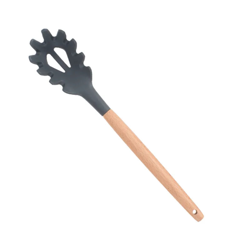 1PC Silicone Wood Turner Soup Spoon Spatula Brush Scraper Pasta Server Egg Beater Kitchen Cooking Tools Kitchenware Green/Pink.