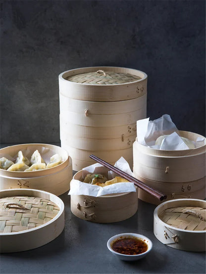 One Cage or Cover Cooking Bamboo Steamer Fish Rice Vegetable Snack Basket Set Kitchen Cooking Tools dumpling steamer steam pot.