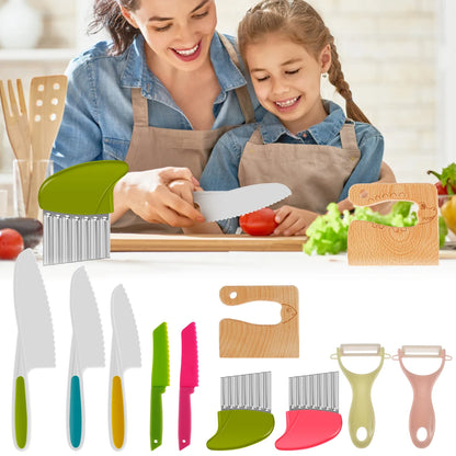 Kids Cooking Cutters Set - Safe Plastic Knives - Potato Crinkle Cutter