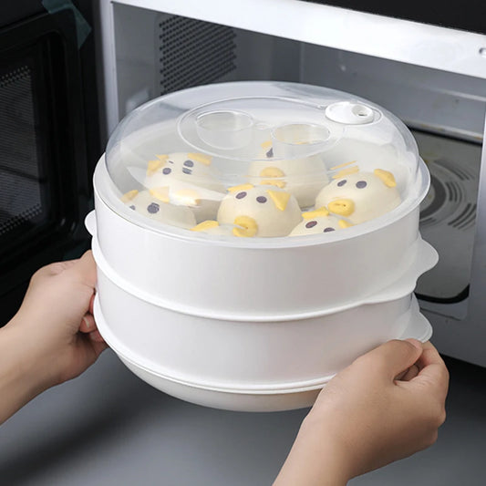 Multi-Layer Microwave Dumpling Steamer and Rice Cooker with Steaming Grid - Kitchen Accessory